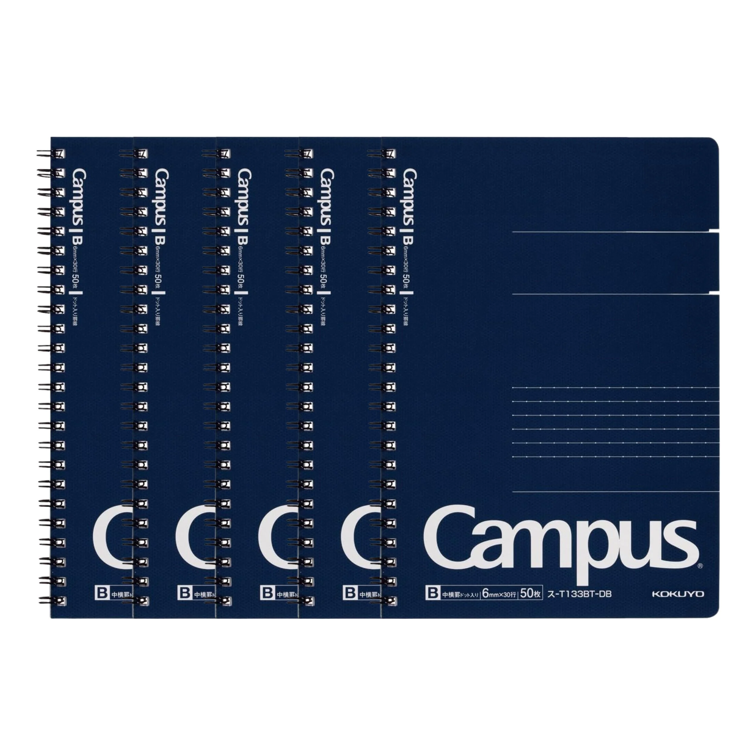 Campus ツインリングノート A5（ドット入り罫線 6mm）ダークブルー - 5冊パック